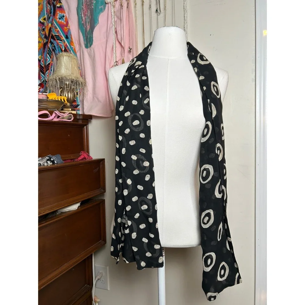 Vintage 100%‎ Silk Scarf Made in Italy Black Abstract Polka Dot Elegant Luxury